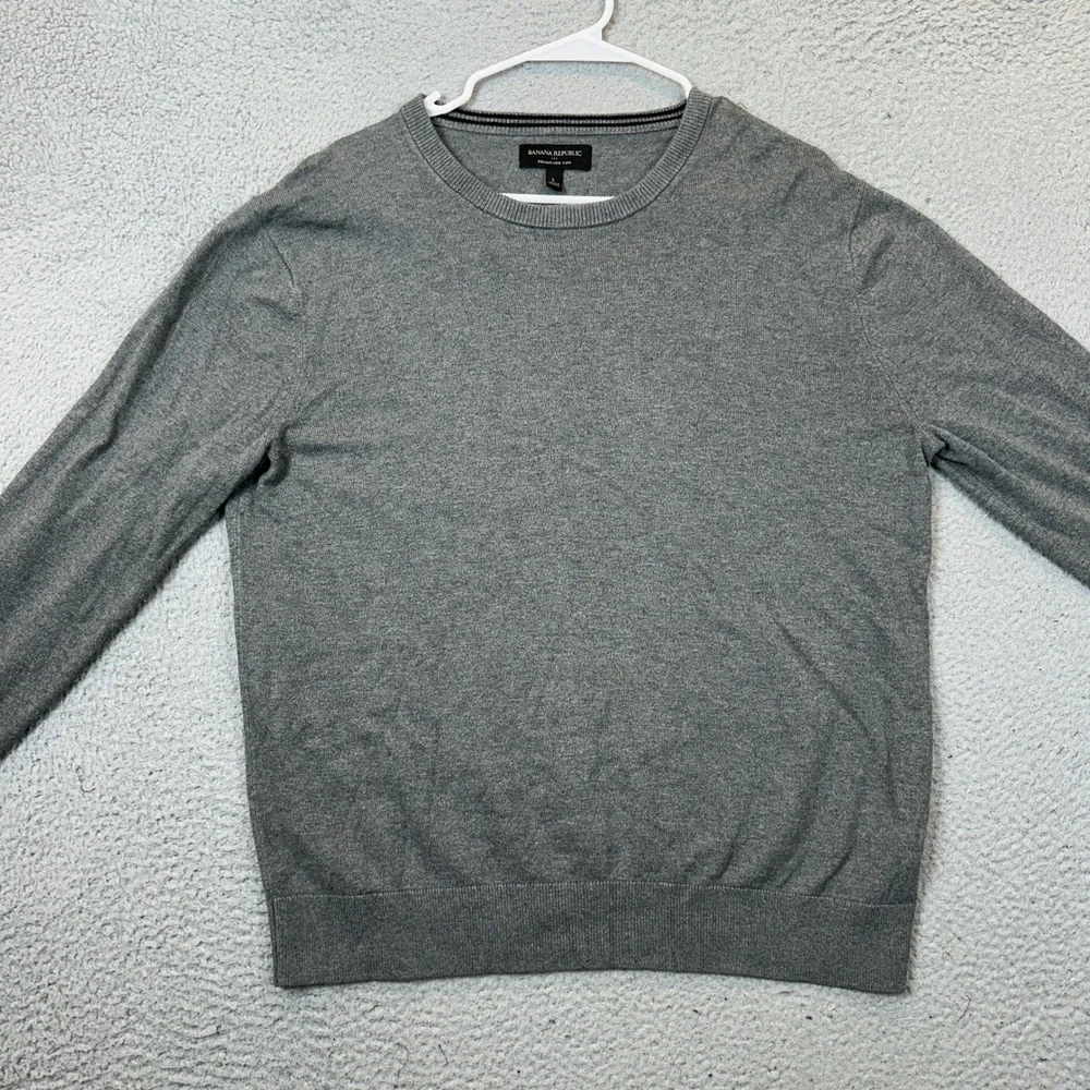 Banana Republic Silk Cashmere Blend Sweater Mens Large Grey Crew Neck Pullover